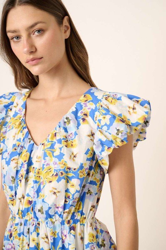 Mittoshop Floral V-Neck Cap Sleeve Mini Dress for Women - Love Salve